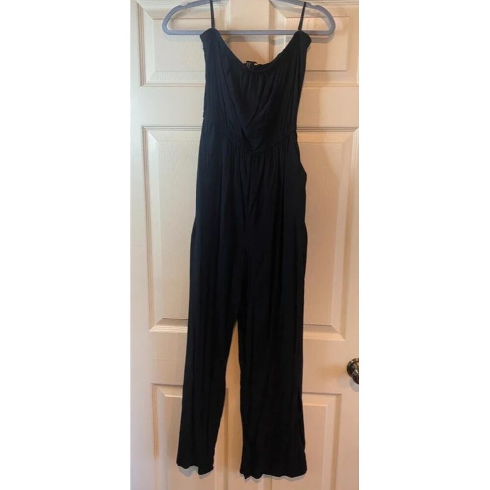 Forever 21 | Wide-Leg Jumpsuit with Pockets | Black | Lightweight Elastic Waist